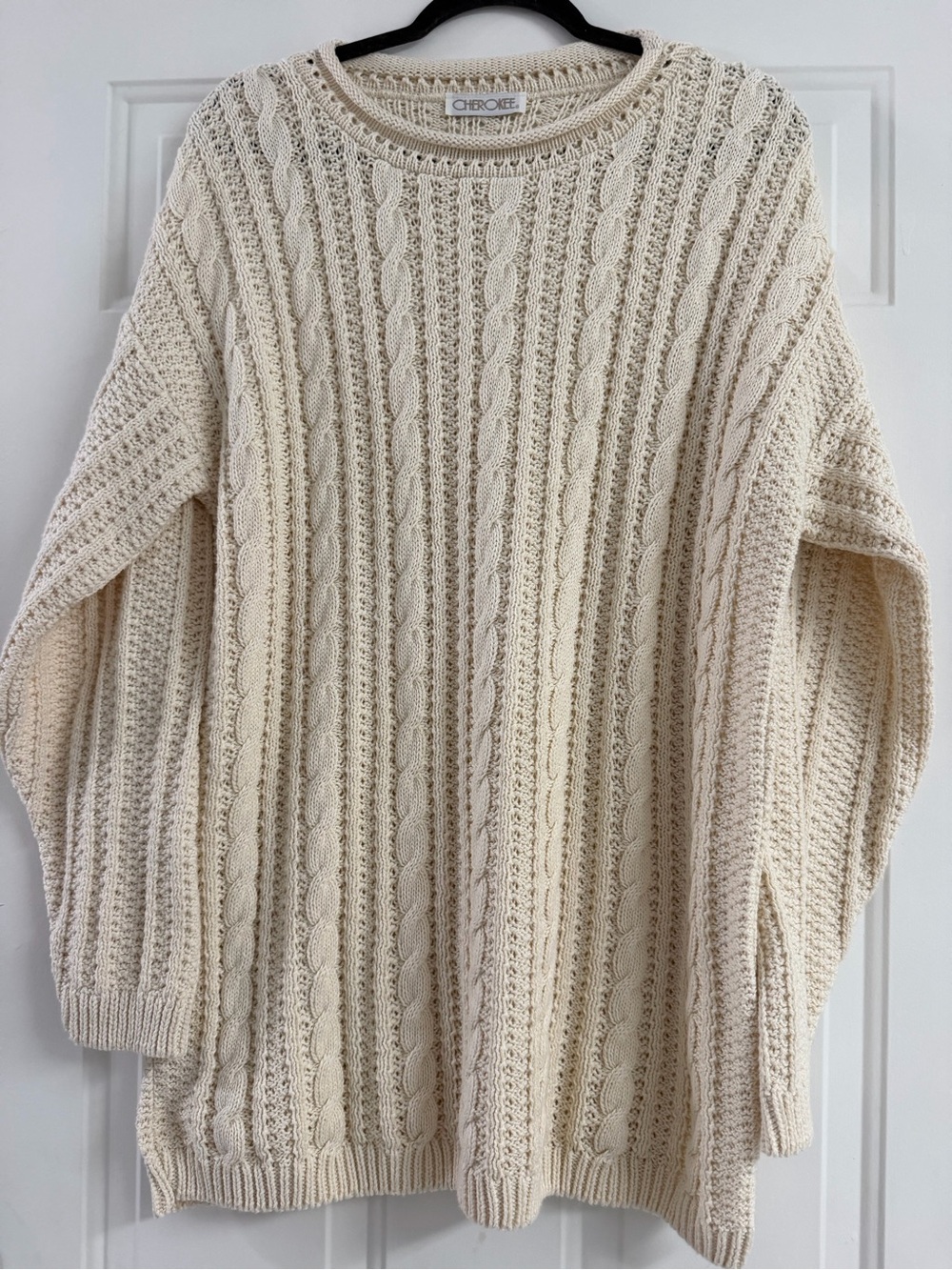 Cherokee Cream Cable-Knit Crewneck Sweater